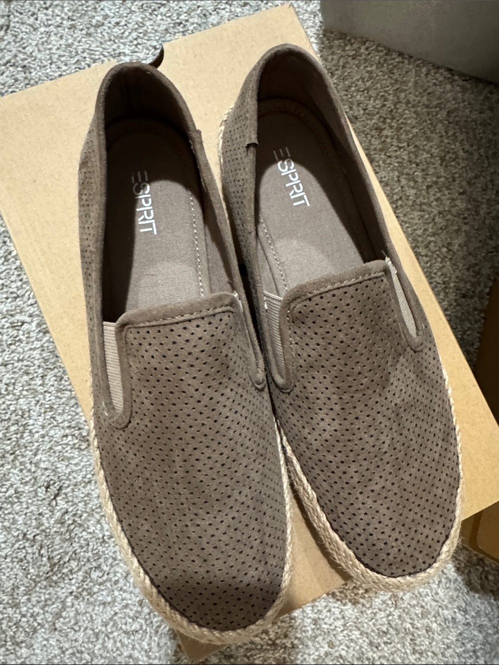 Esprit Taupe Perforated Suede Slip-On Espadrilles
